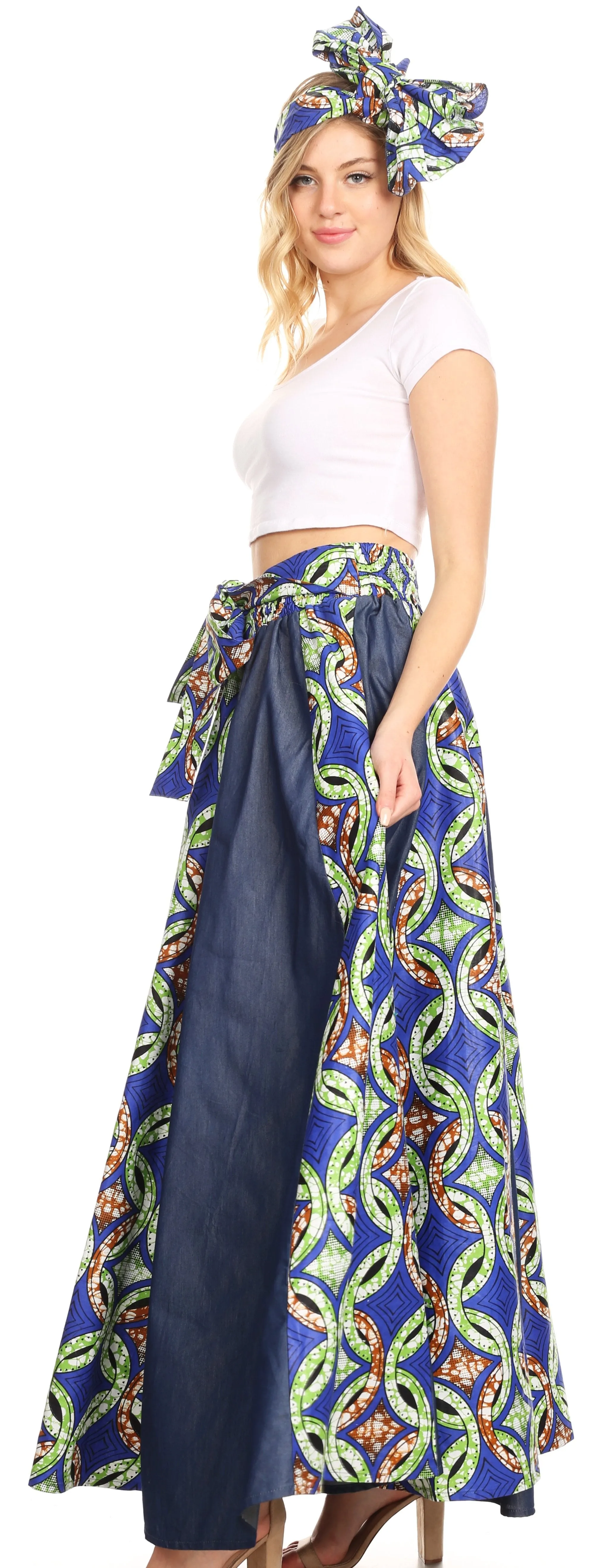 Sakkas Monifa Long Maxi Skirt Colorful Ankara Wax Dutch African Skirt Gorgeous