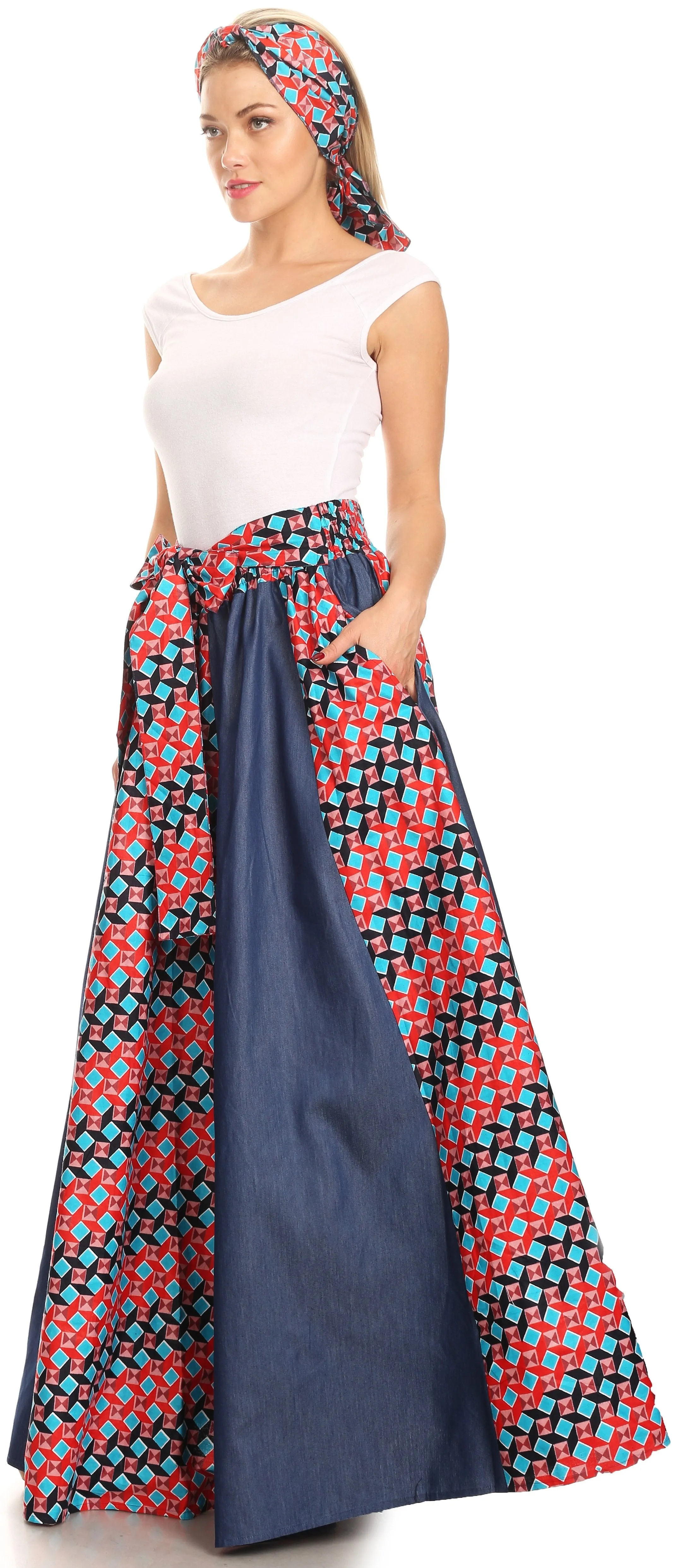 Sakkas Monifa Long Maxi Skirt Colorful Ankara Wax Dutch African Skirt Gorgeous