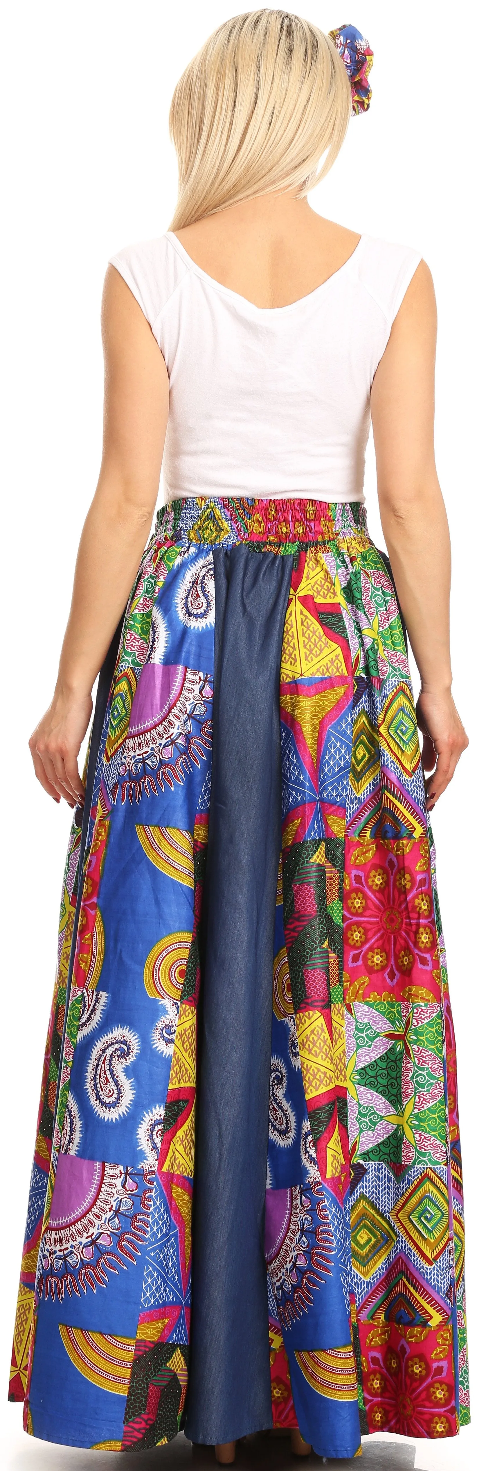 Sakkas Monifa Long Maxi Skirt Colorful Ankara Wax Dutch African Skirt Gorgeous