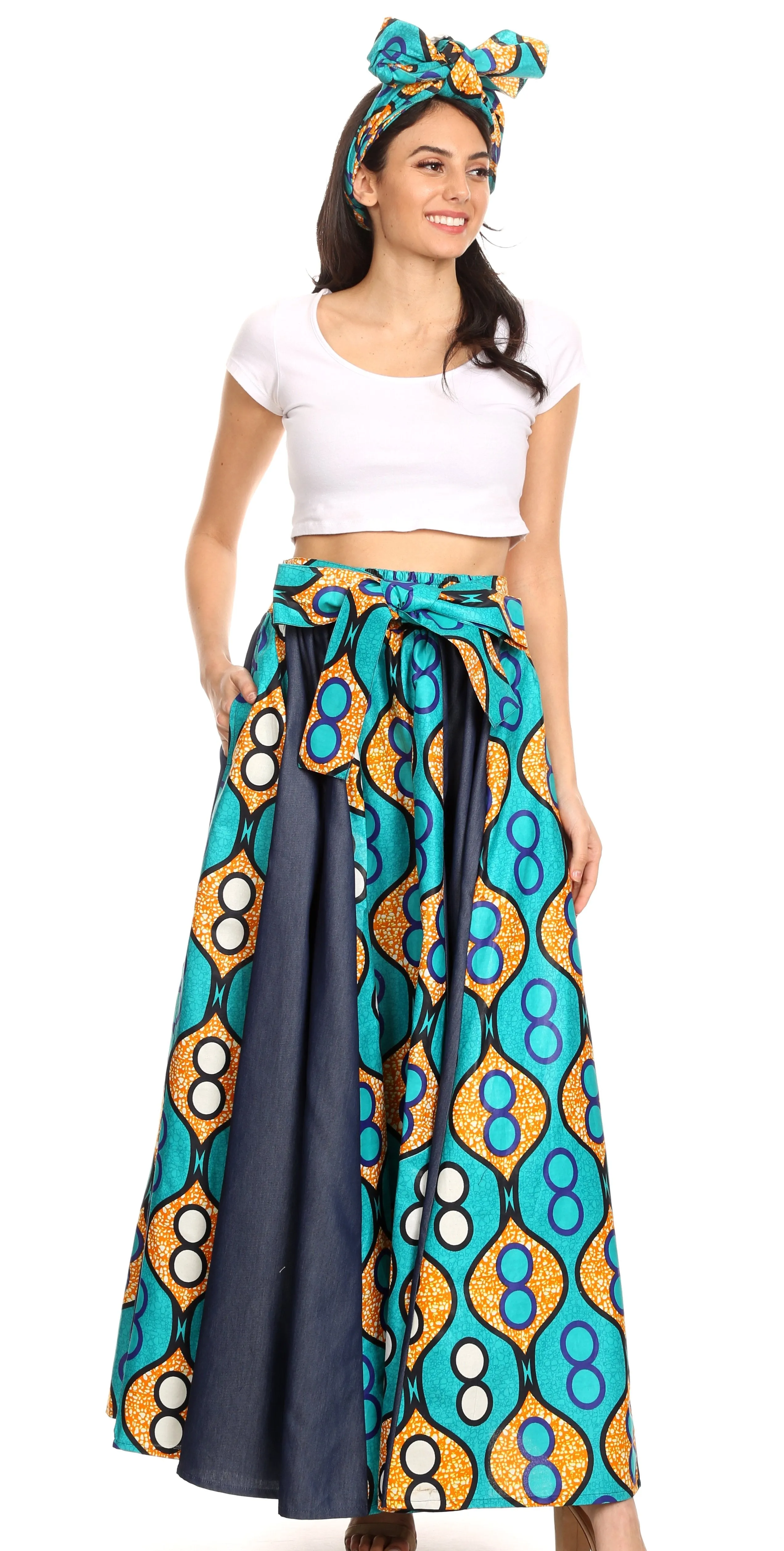 Sakkas Monifa Long Maxi Skirt Colorful Ankara Wax Dutch African Skirt Gorgeous