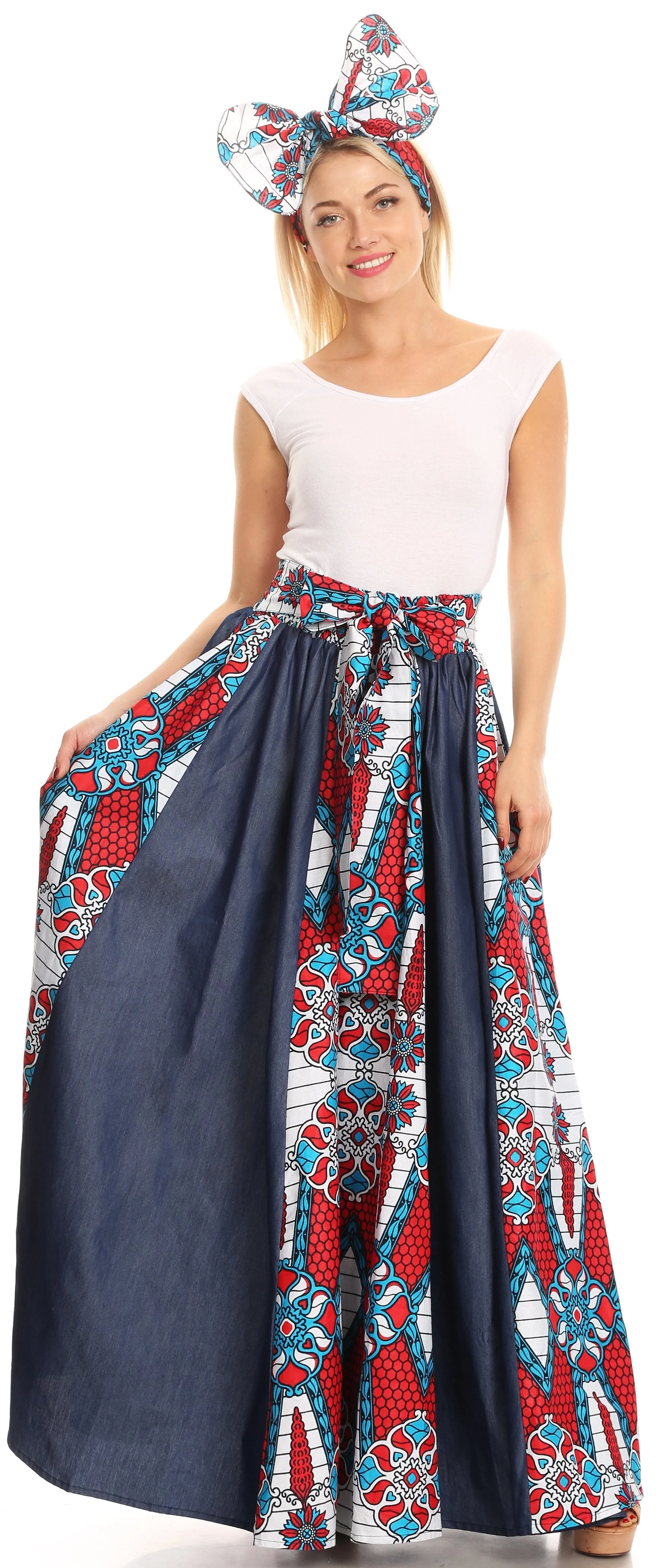 Sakkas Monifa Long Maxi Skirt Colorful Ankara Wax Dutch African Skirt Gorgeous