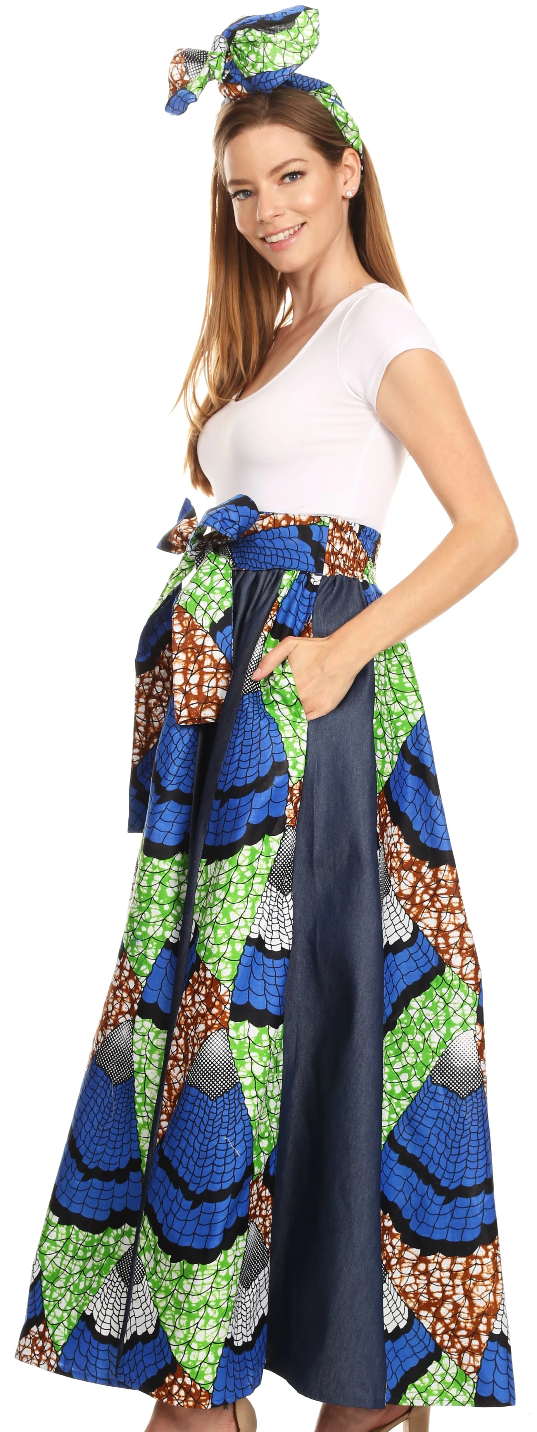 Sakkas Monifa Long Maxi Skirt Colorful Ankara Wax Dutch African Skirt Gorgeous