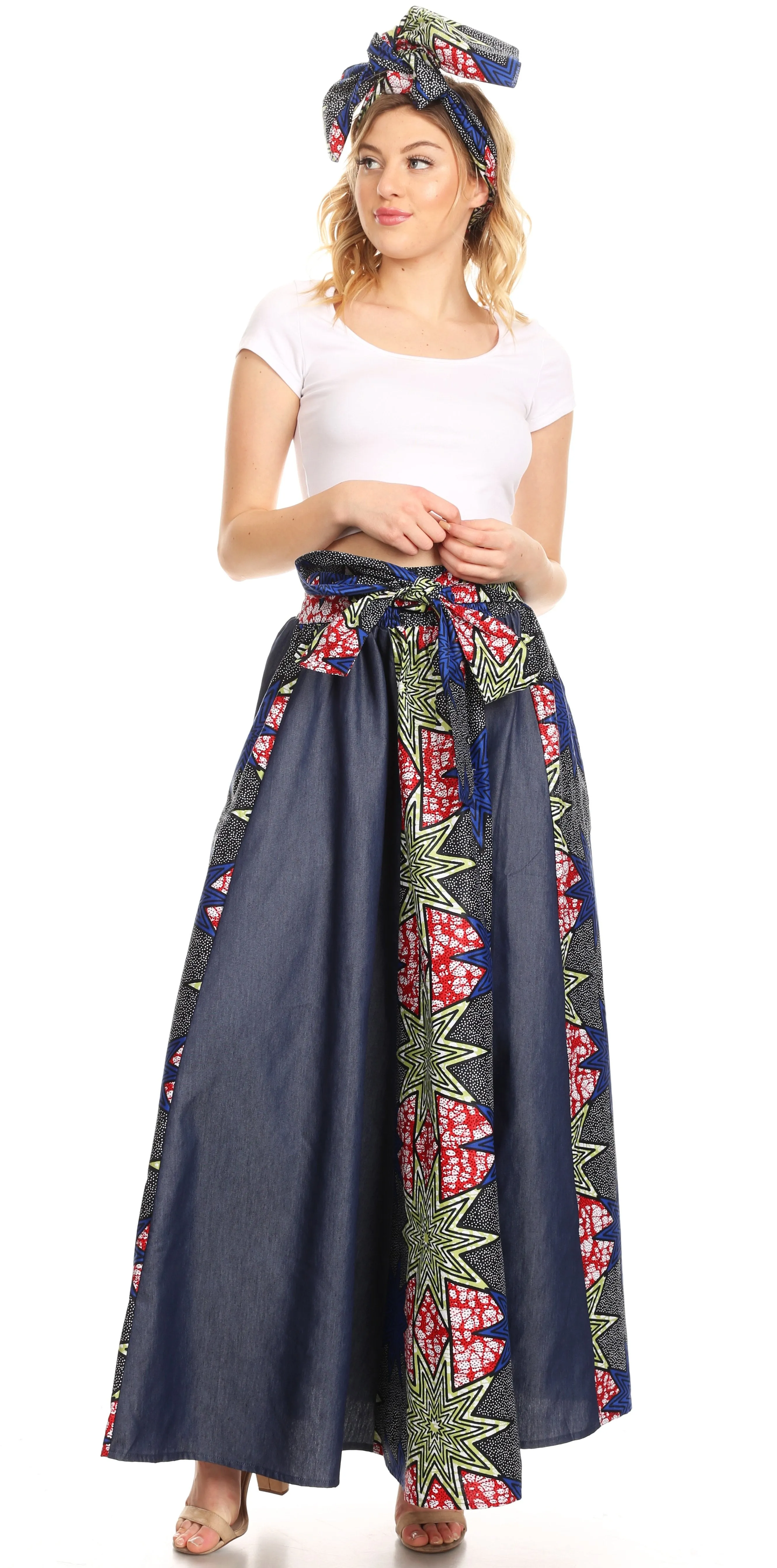 Sakkas Monifa Long Maxi Skirt Colorful Ankara Wax Dutch African Skirt Gorgeous