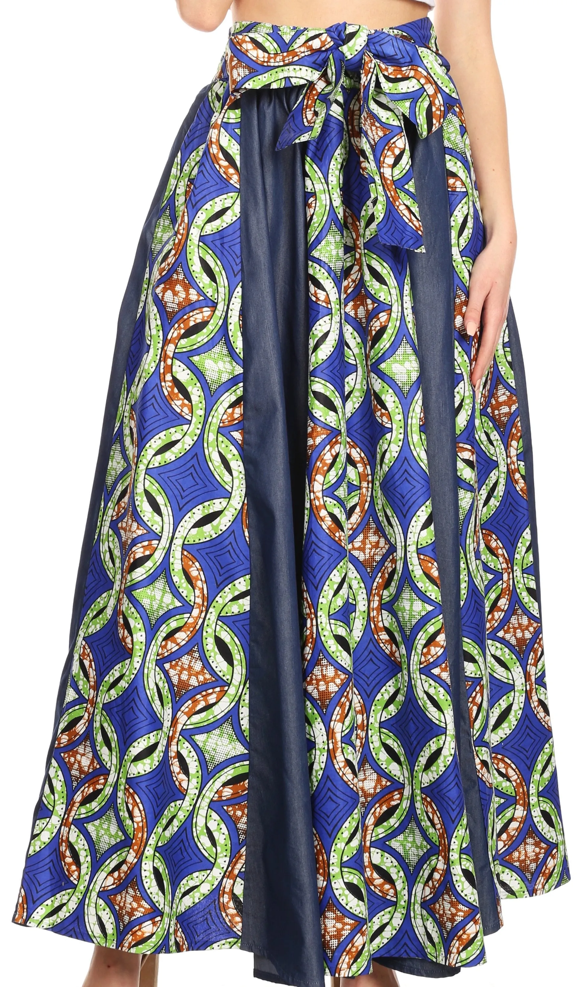 Sakkas Monifa Long Maxi Skirt Colorful Ankara Wax Dutch African Skirt Gorgeous