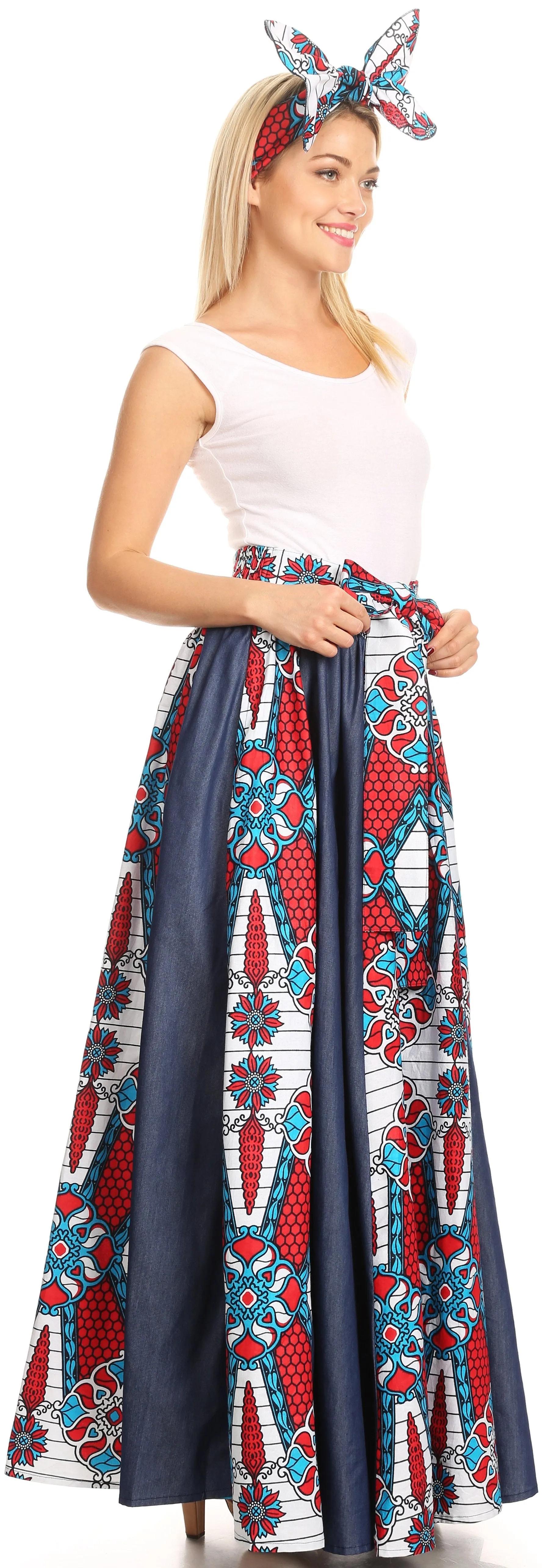 Sakkas Monifa Long Maxi Skirt Colorful Ankara Wax Dutch African Skirt Gorgeous