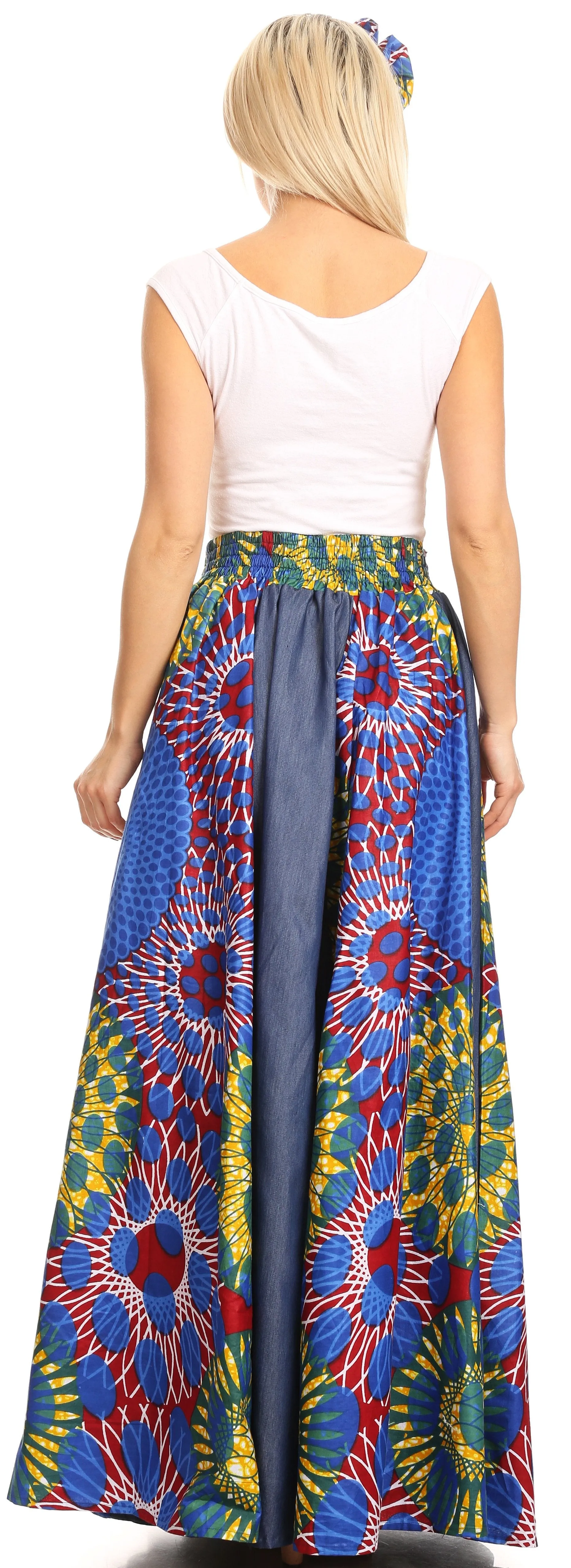 Sakkas Monifa Long Maxi Skirt Colorful Ankara Wax Dutch African Skirt Gorgeous