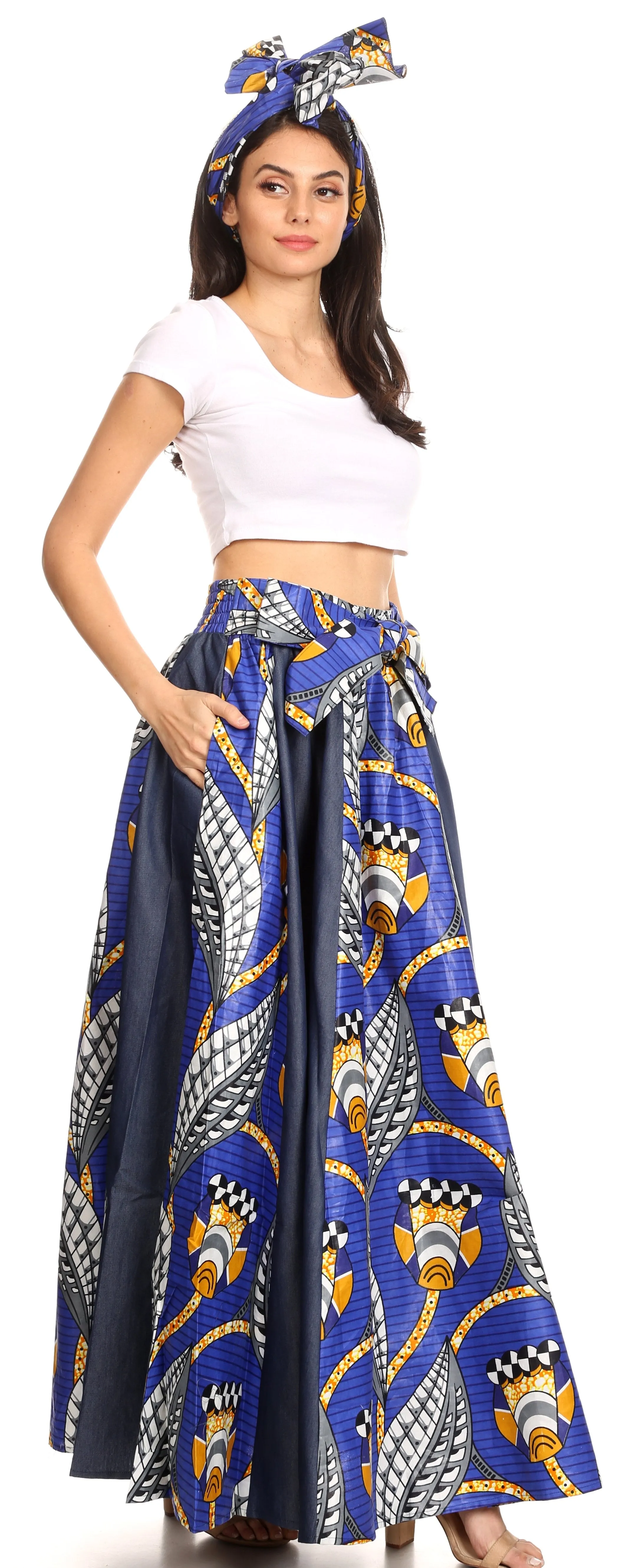 Sakkas Monifa Long Maxi Skirt Colorful Ankara Wax Dutch African Skirt Gorgeous