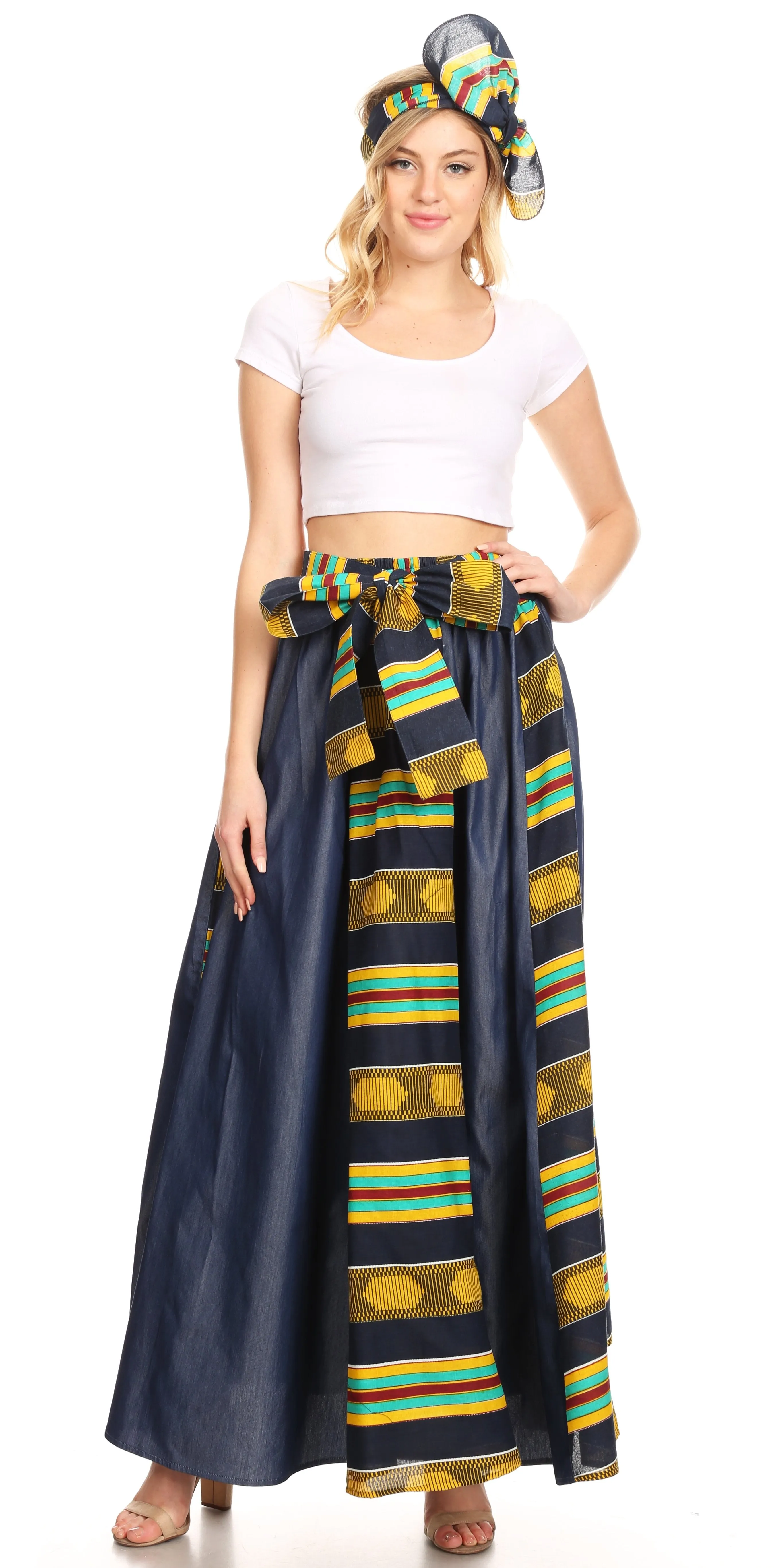 Sakkas Monifa Long Maxi Skirt Colorful Ankara Wax Dutch African Skirt Gorgeous