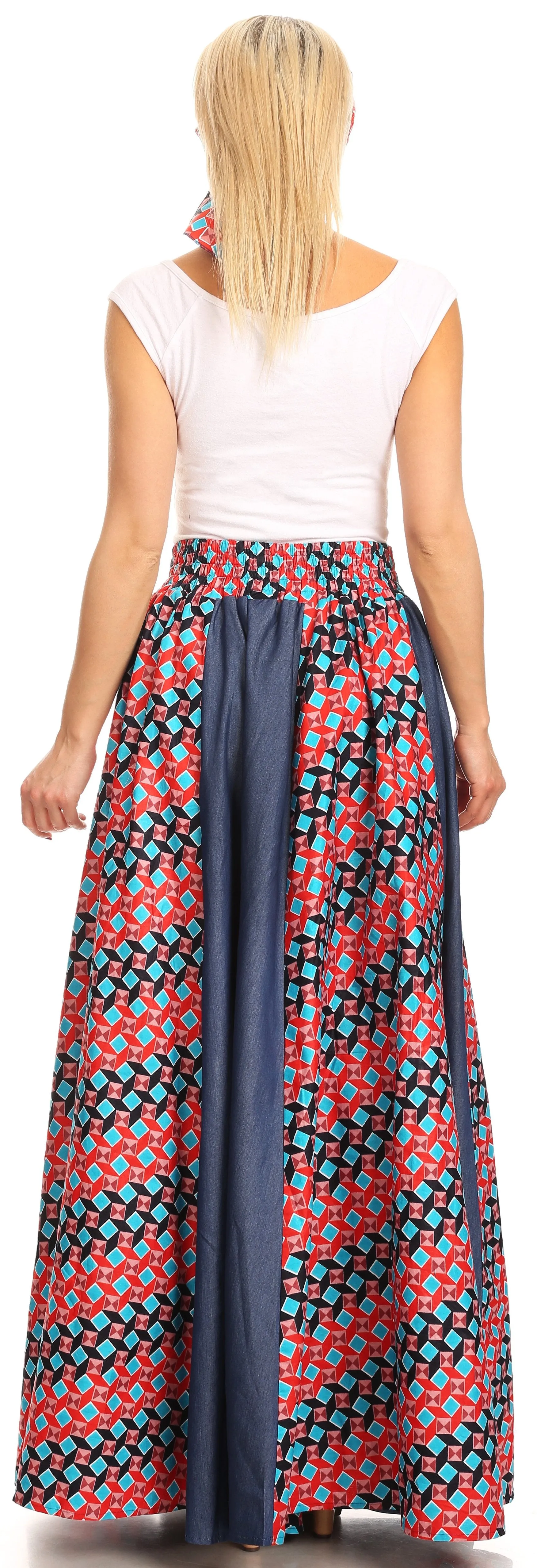 Sakkas Monifa Long Maxi Skirt Colorful Ankara Wax Dutch African Skirt Gorgeous