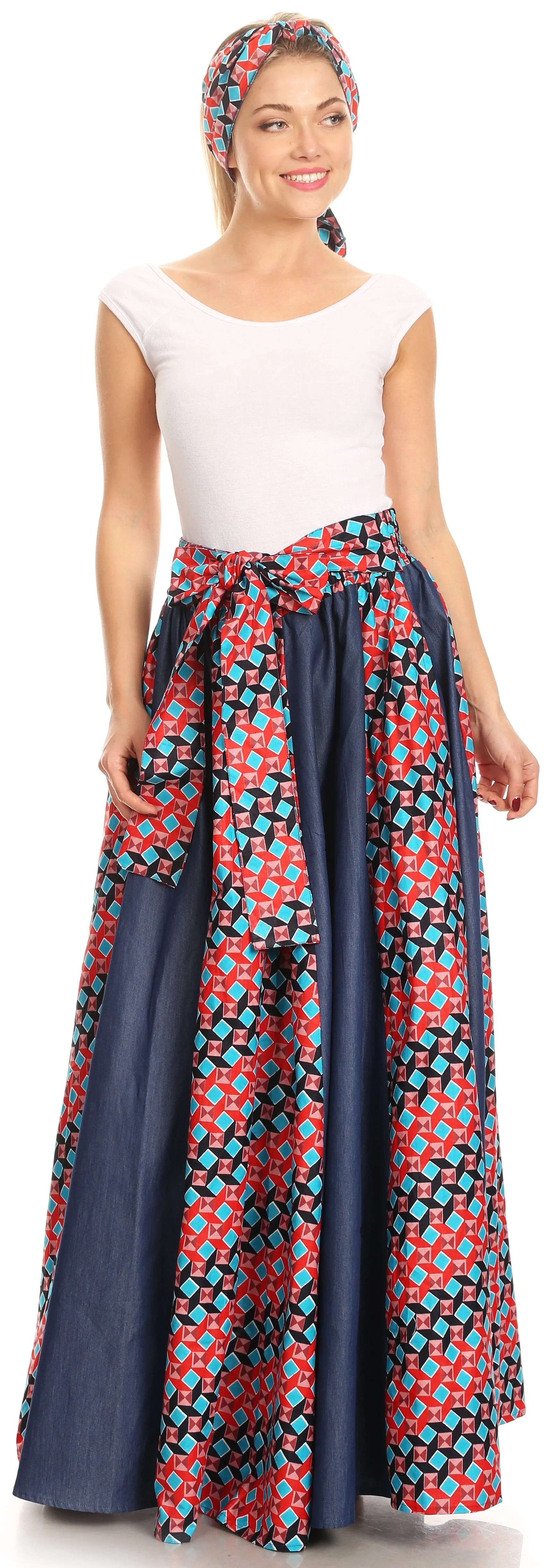 Sakkas Monifa Long Maxi Skirt Colorful Ankara Wax Dutch African Skirt Gorgeous