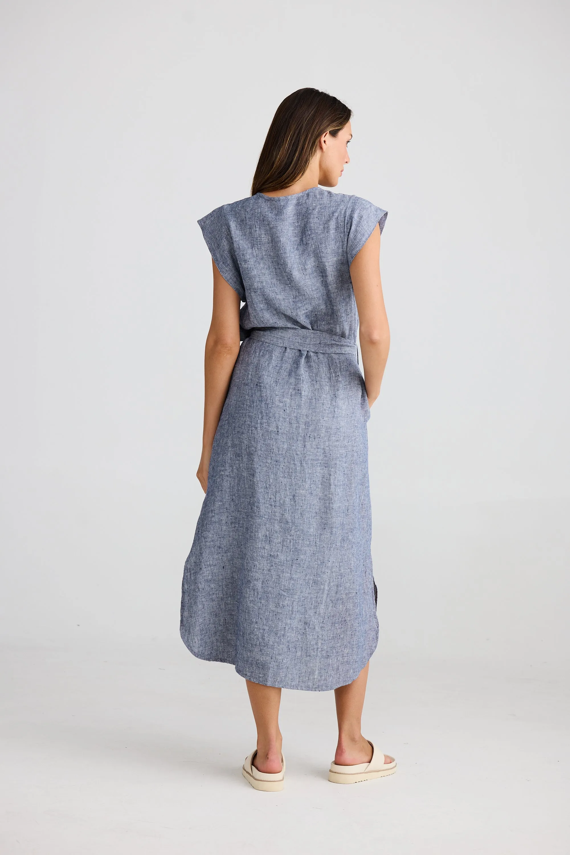 Sebou Linen Dress - Navy Fleck