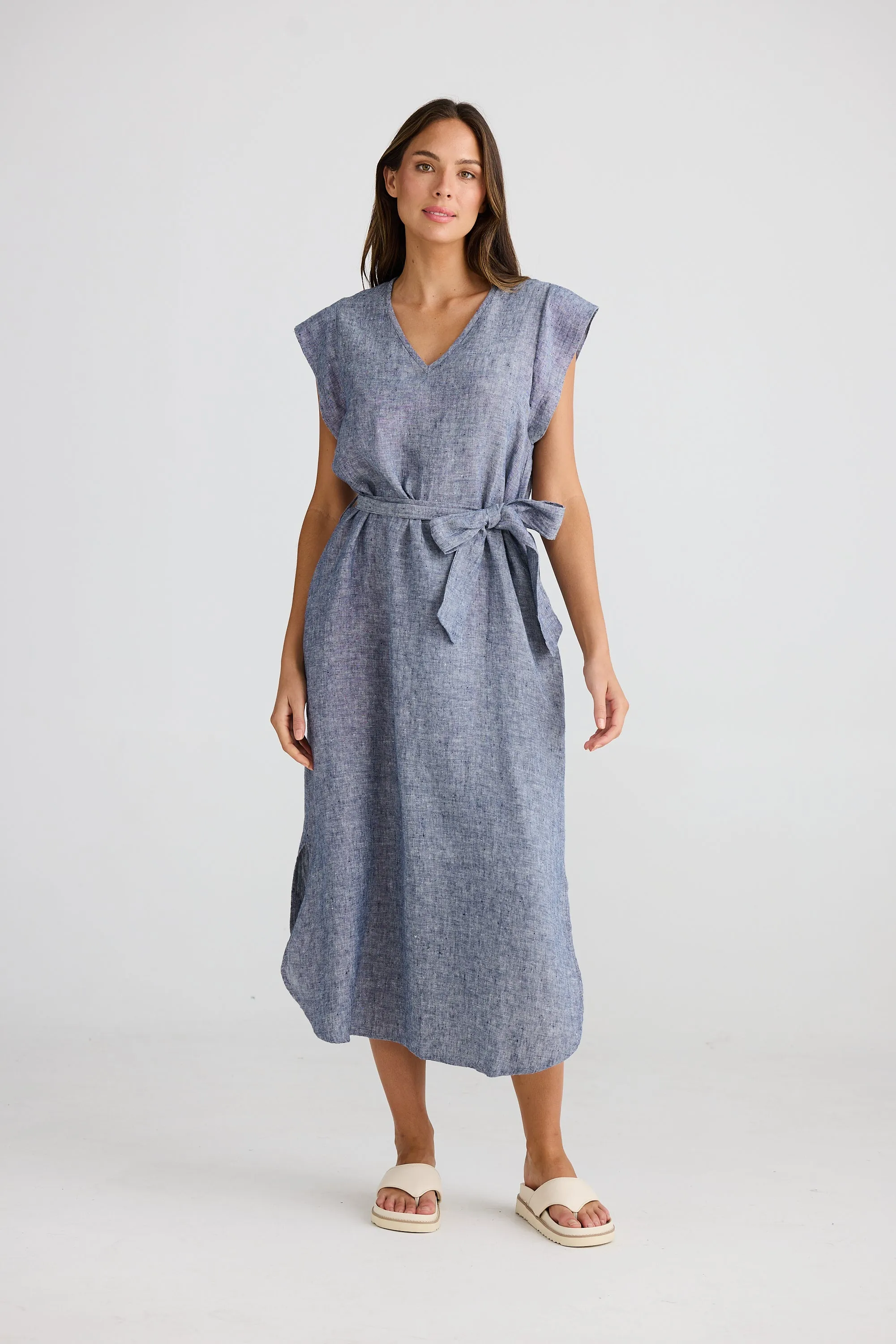 Sebou Linen Dress - Navy Fleck