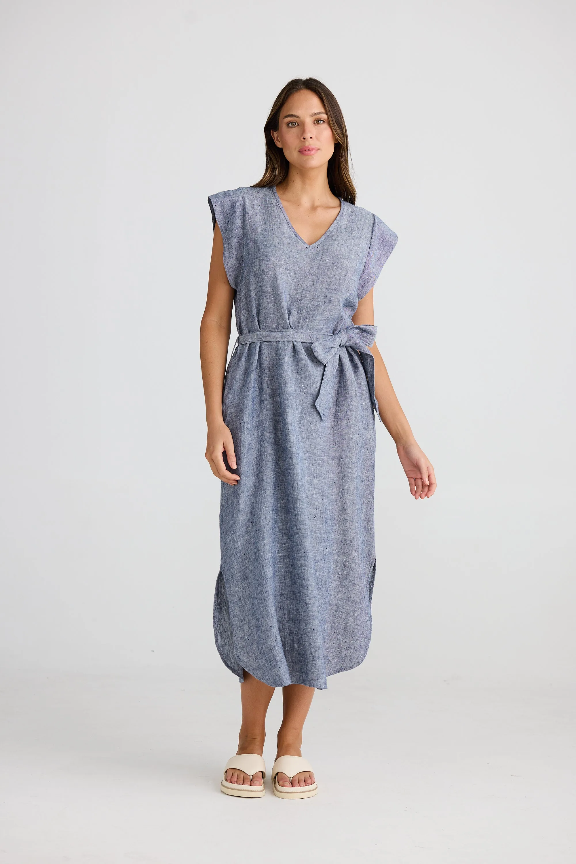 Sebou Linen Dress - Navy Fleck