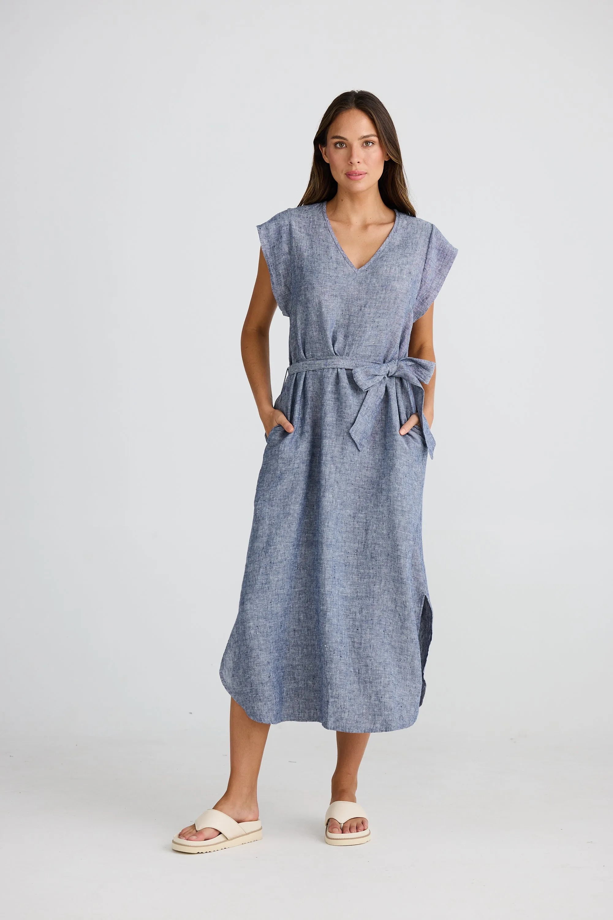 Sebou Linen Dress - Navy Fleck