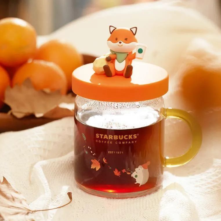 Starbucks China - Foxy Lid Hedgehog Maple Glass Mug 420ml (Autumn Forest Edition)