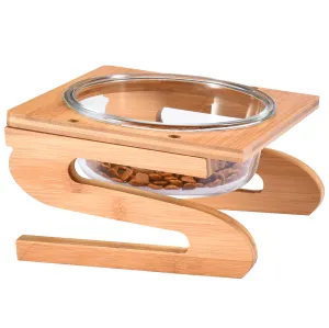 Stylish Pet Bowl With Bamboo Stand - Elevated Food Bowl For Cat And Dogs -