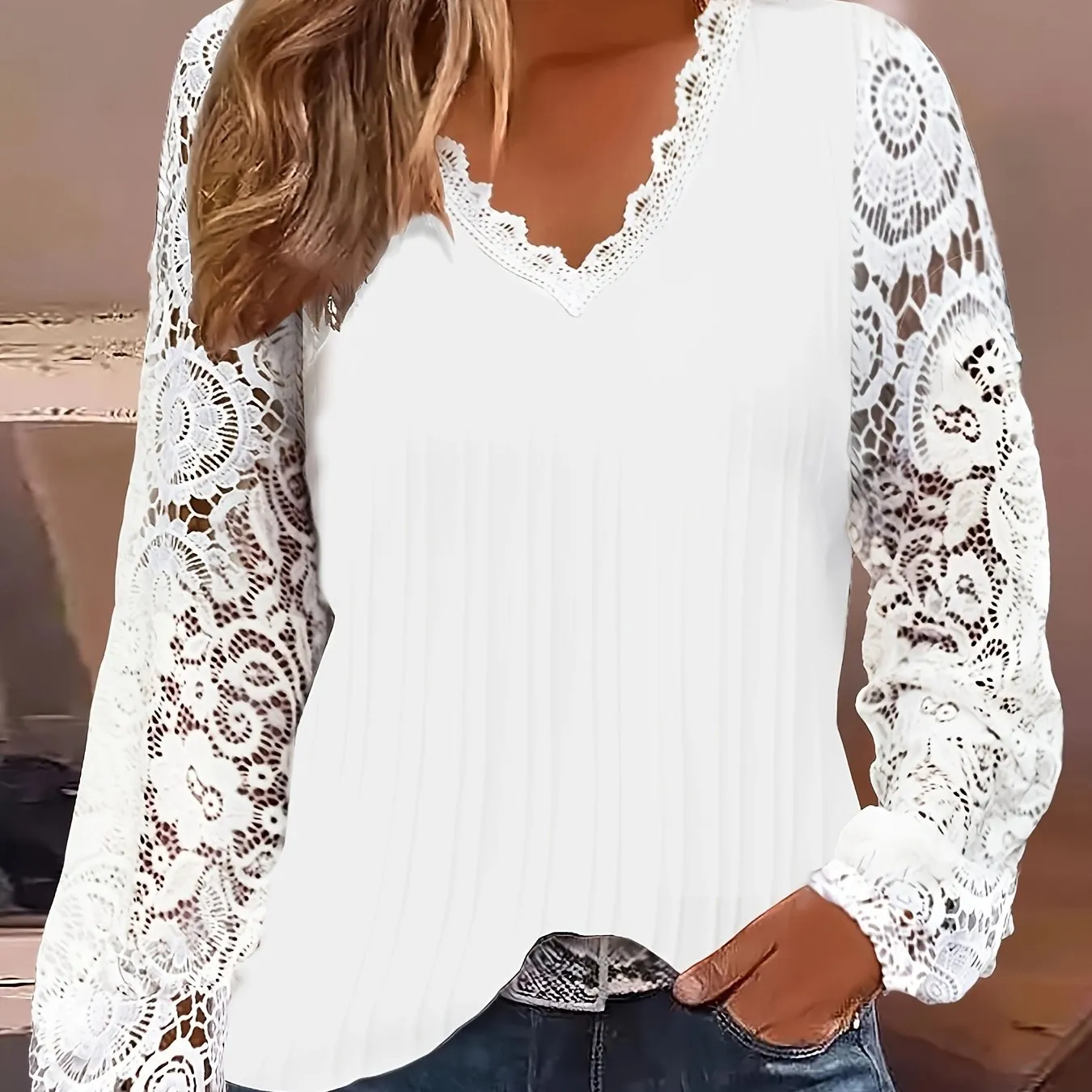 Stylish Plus Size Lace Detail Blouse for Women