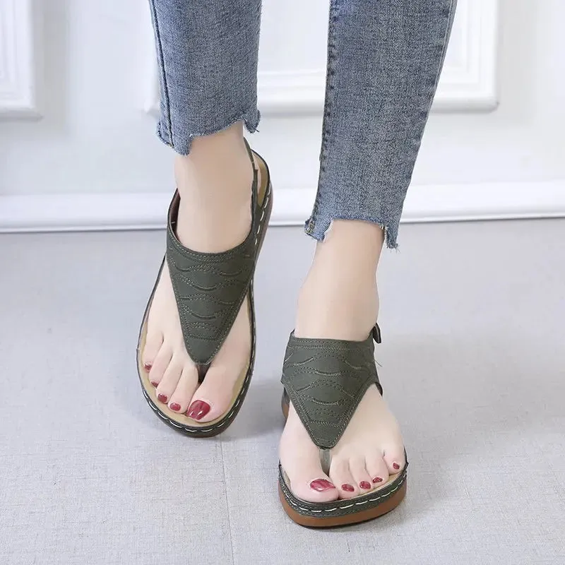 Summer Oxford Women Sandals Flats Slippers Pu Leather Flip Flops Belt Buckle Female Shoes 2024 New Rome Fashion Women Slides