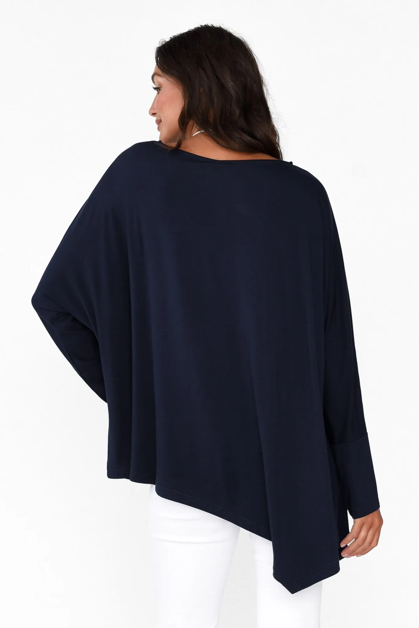 Susie Navy Asymmetrical Bamboo Top