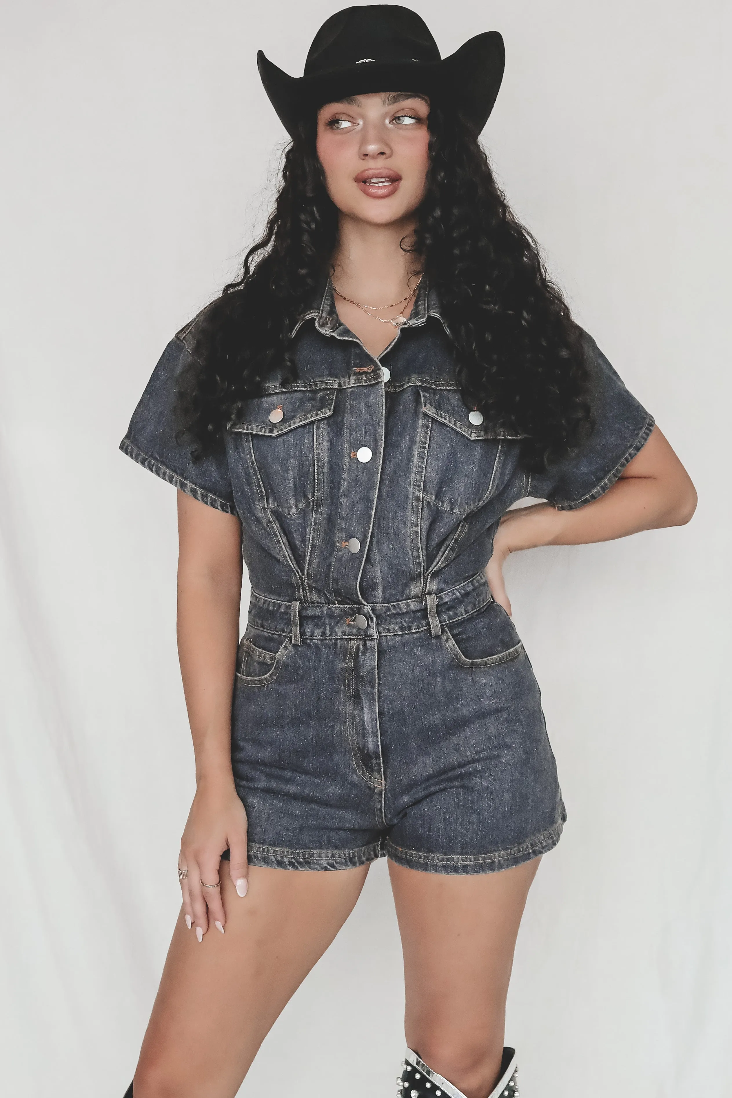 Up To Something Denim Romper