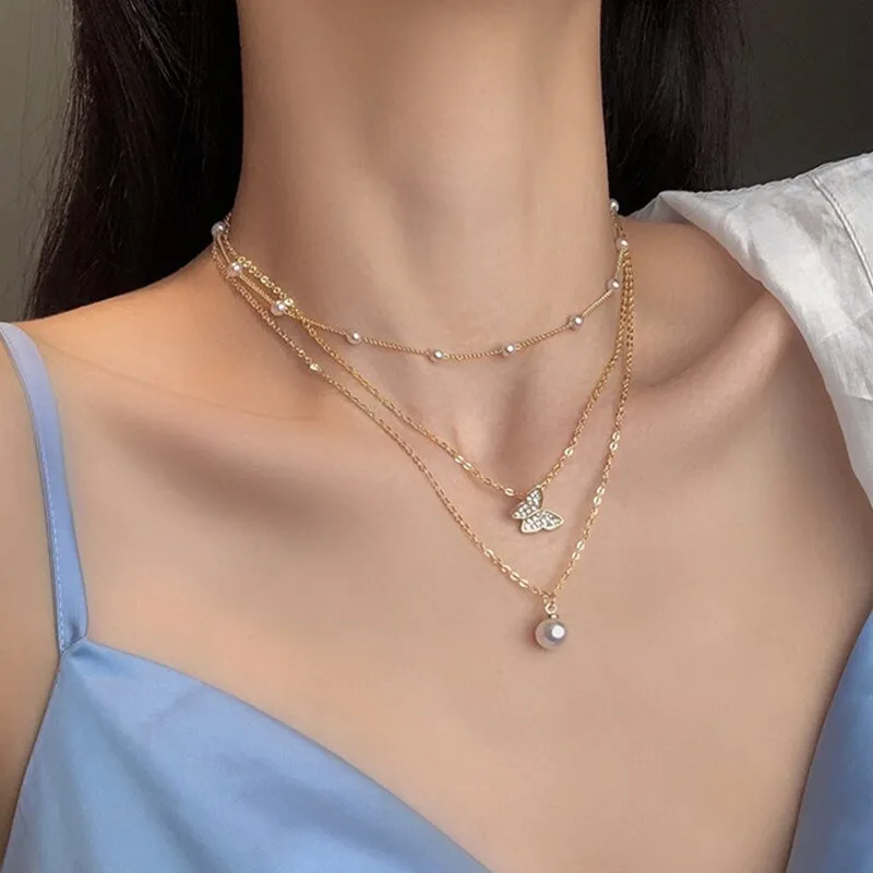 Vintage Pearl Charm Layered Necklace Women's Jewelry Layered Accessories for Girls Clothing Aesthetic Gifts Fashion Pendant