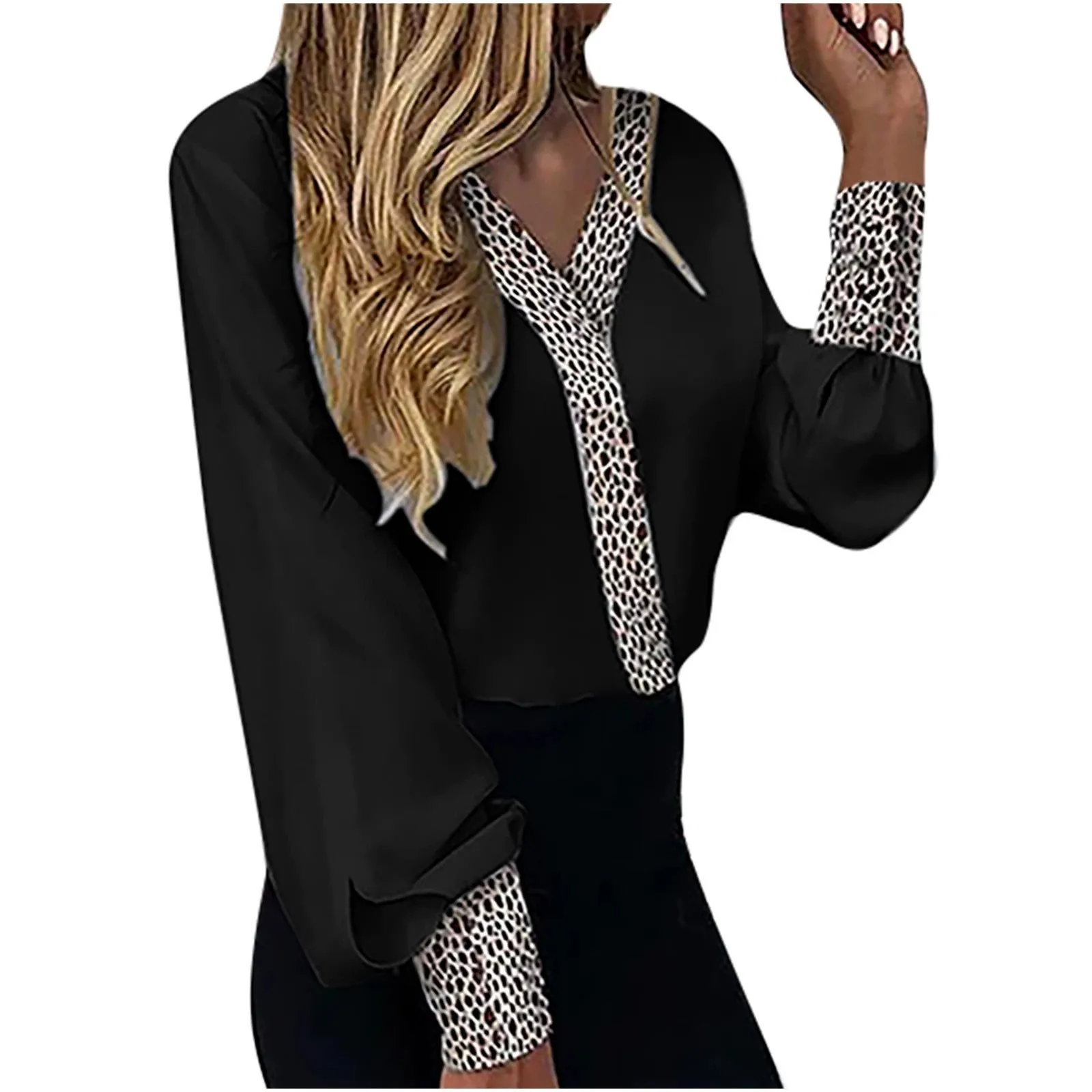 Women's Ins V-neck Leopard Print Thin Casual Long Sleeve Top