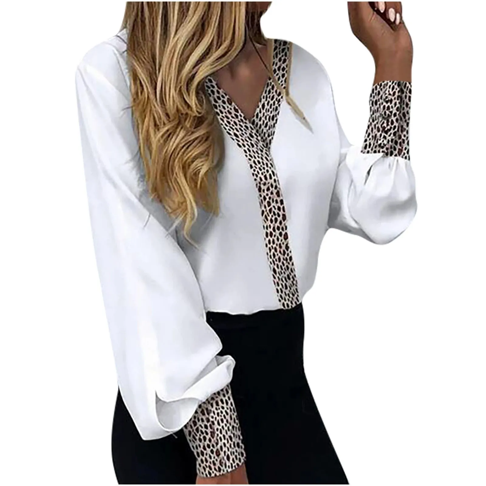 Women's Ins V-neck Leopard Print Thin Casual Long Sleeve Top