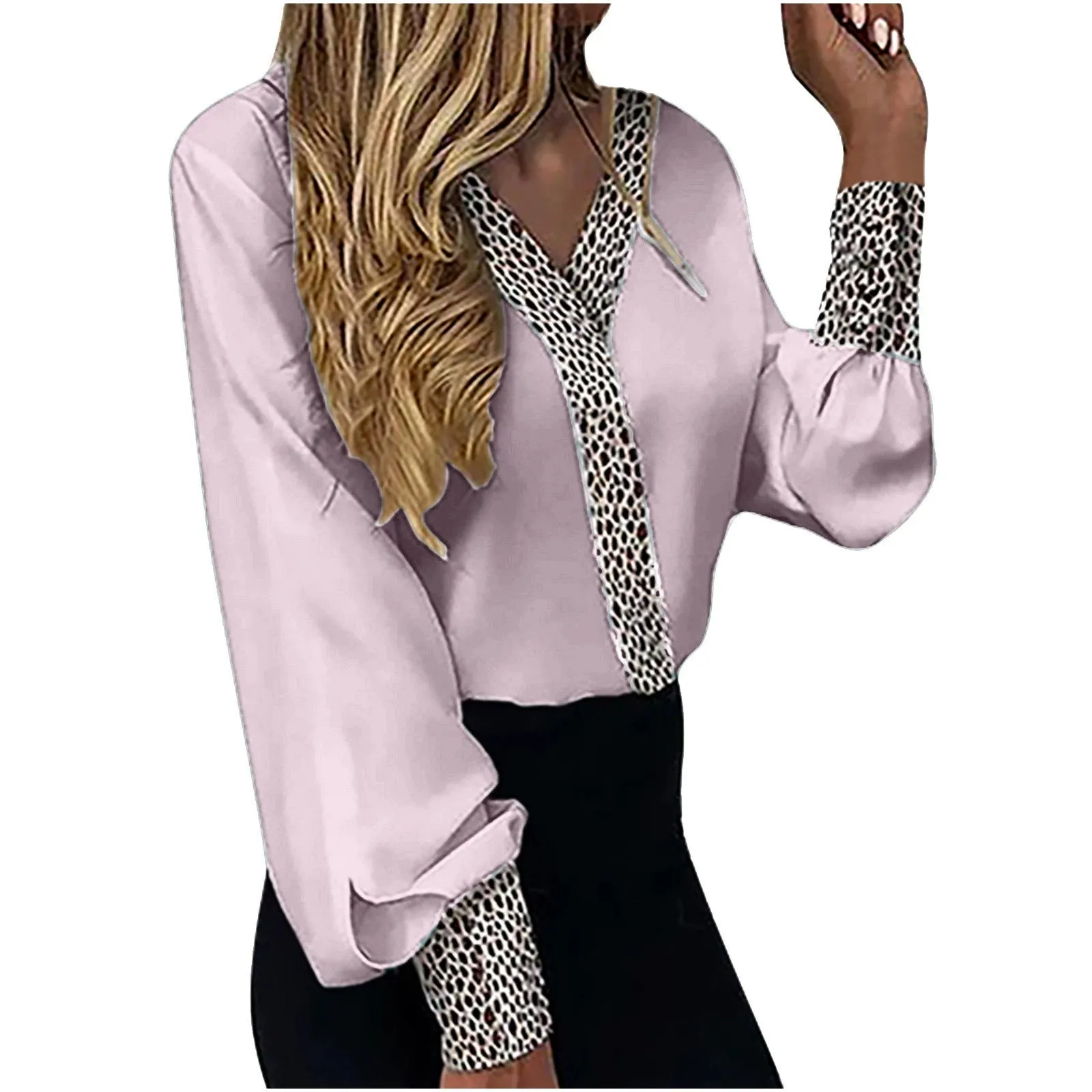 Women's Ins V-neck Leopard Print Thin Casual Long Sleeve Top