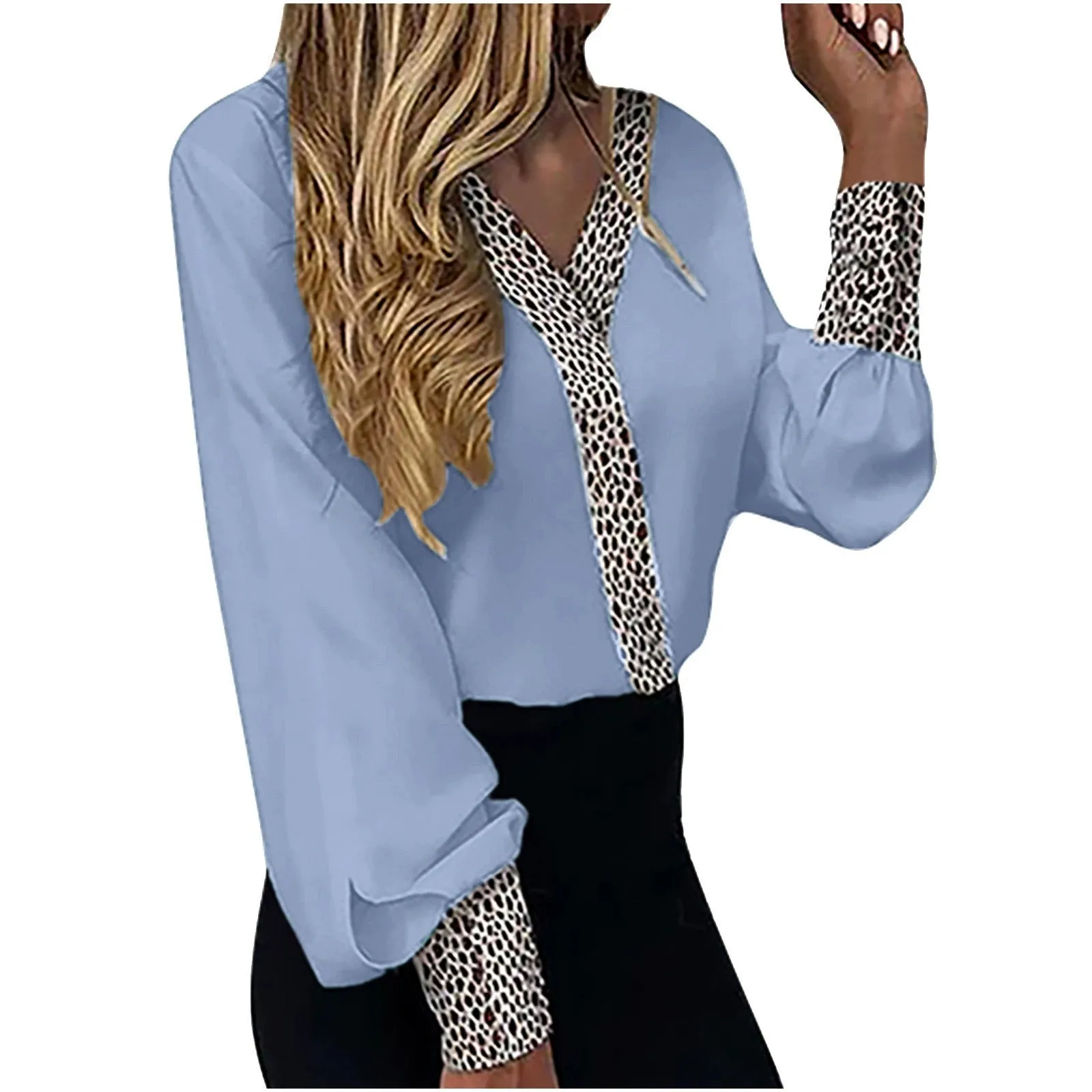 Women's Ins V-neck Leopard Print Thin Casual Long Sleeve Top