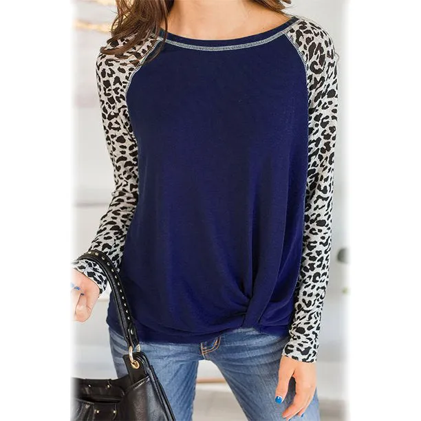 Women's Long Sleeved Leopard Print Twist Top