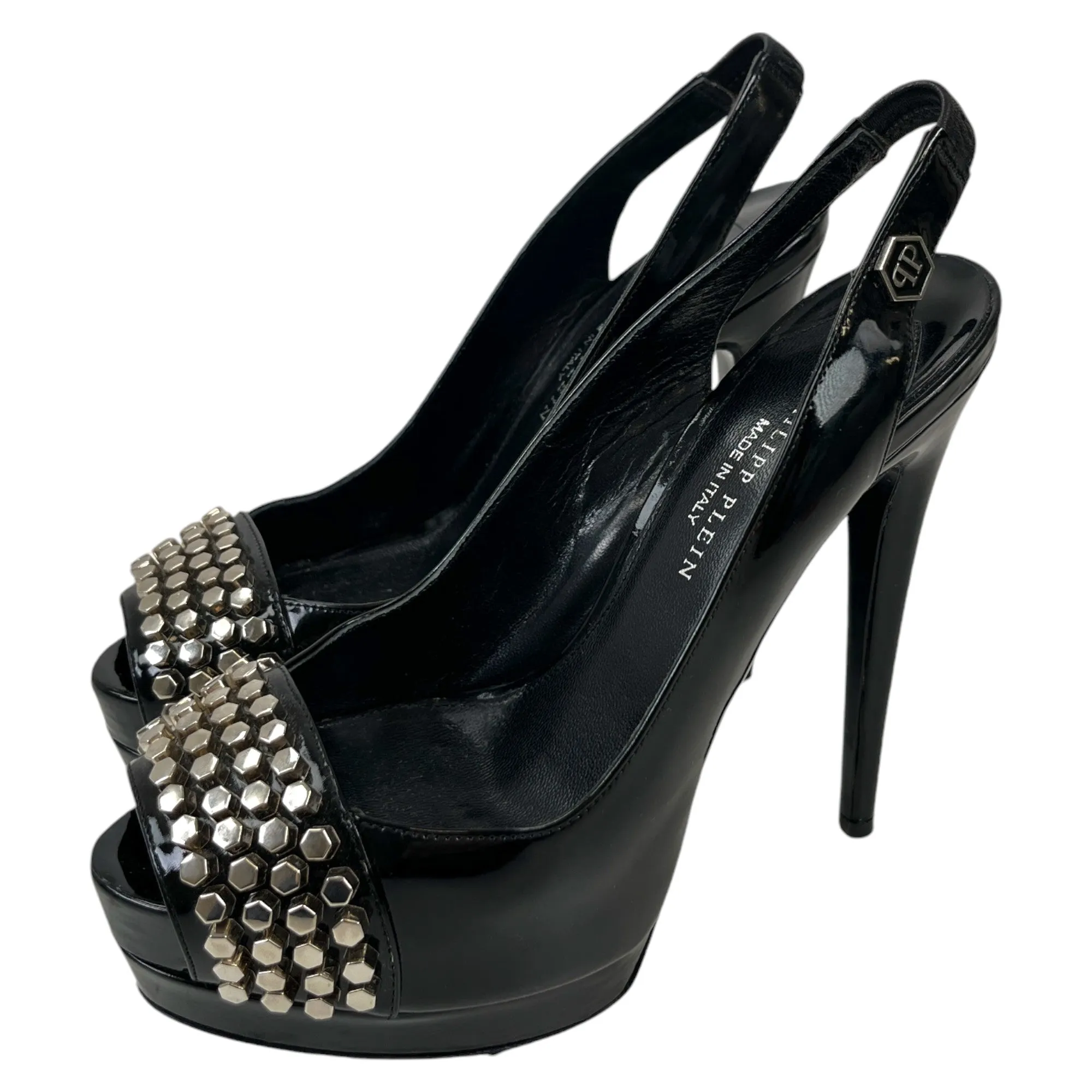 Women's Peep Toe Stud Heels Black Size EU 37 / UK 4