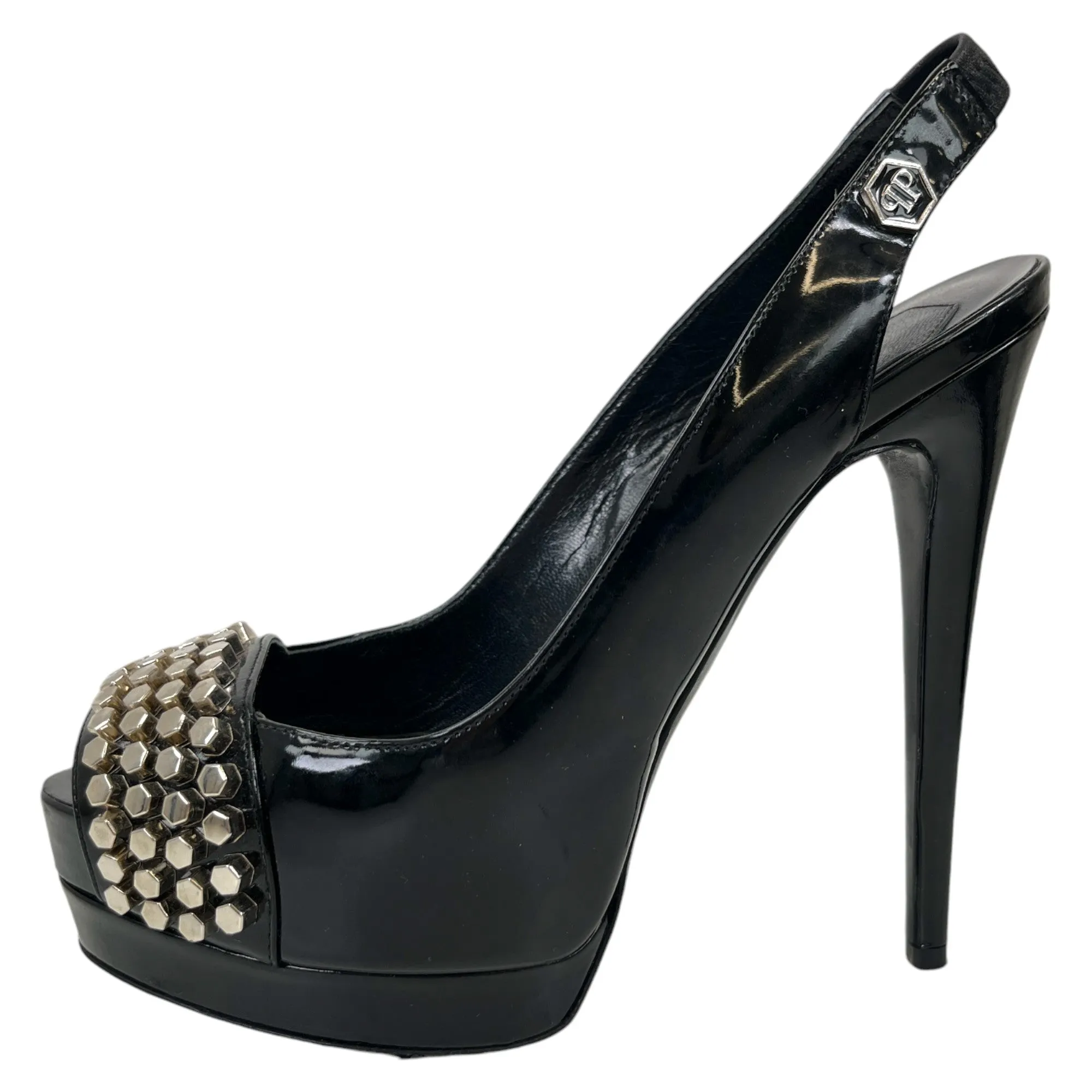 Women's Peep Toe Stud Heels Black Size EU 37 / UK 4