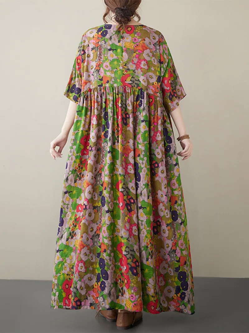 Women's Summer Loose Floral Fantasy Smock Dress