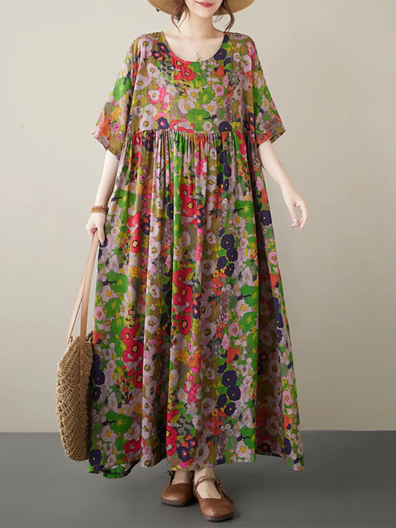 Women's Summer Loose Floral Fantasy Smock Dress