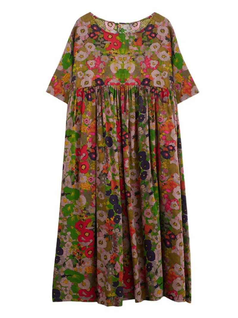 Women's Summer Loose Floral Fantasy Smock Dress