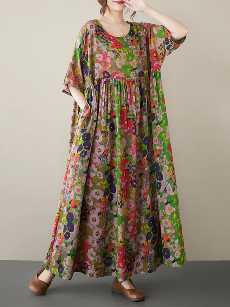 Women's Summer Loose Floral Fantasy Smock Dress