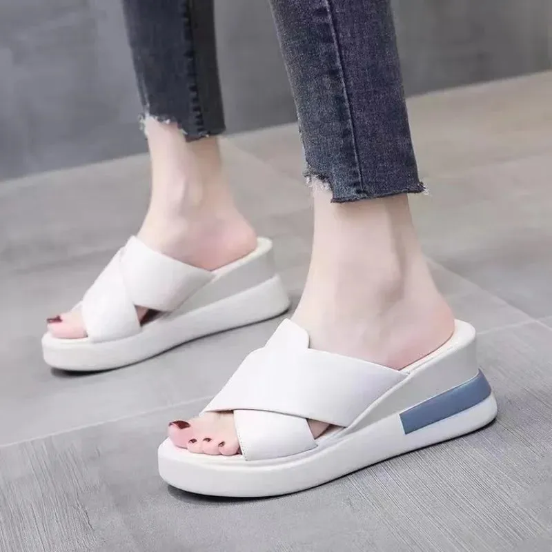 Women's Wedge Platform Sandals 2024 Summer New Fashion Retro Rome Beach Shoes Ladies Casual Peep Toe Soft Comfortable Slippers