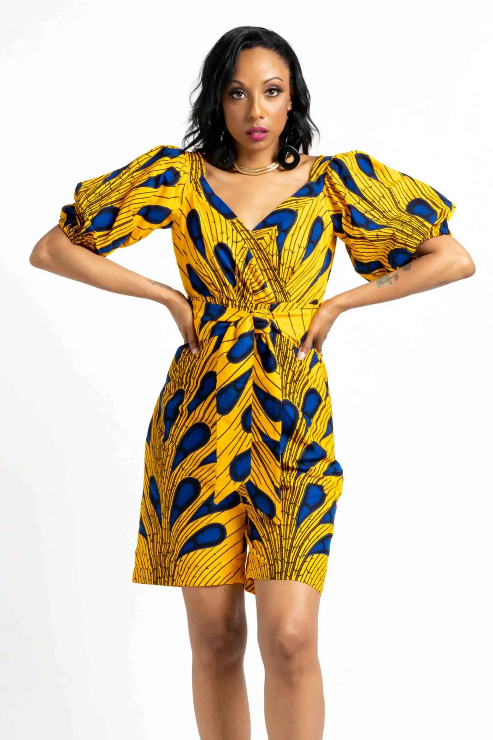 YELLOW BULB African Print Women's Romper